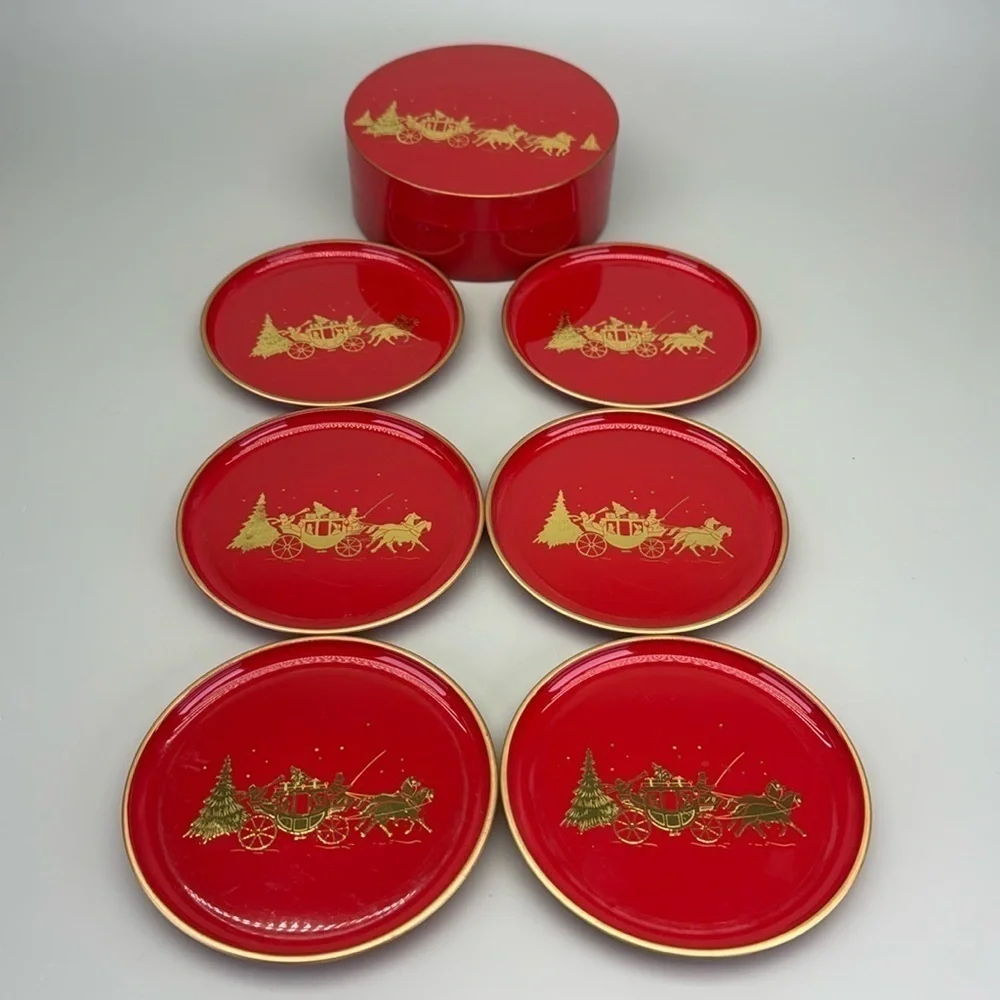 Vintage Otagiri Japan Laquerware Coaster Set